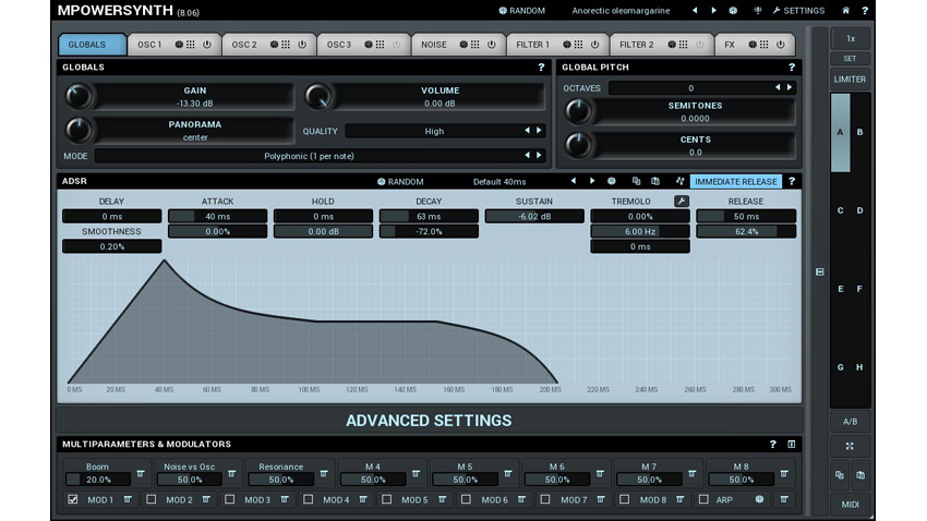 MPowerSynth features a tabbed interface.