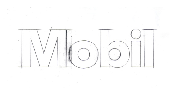 Straight from the drafting table: early logotype work for Mobil.