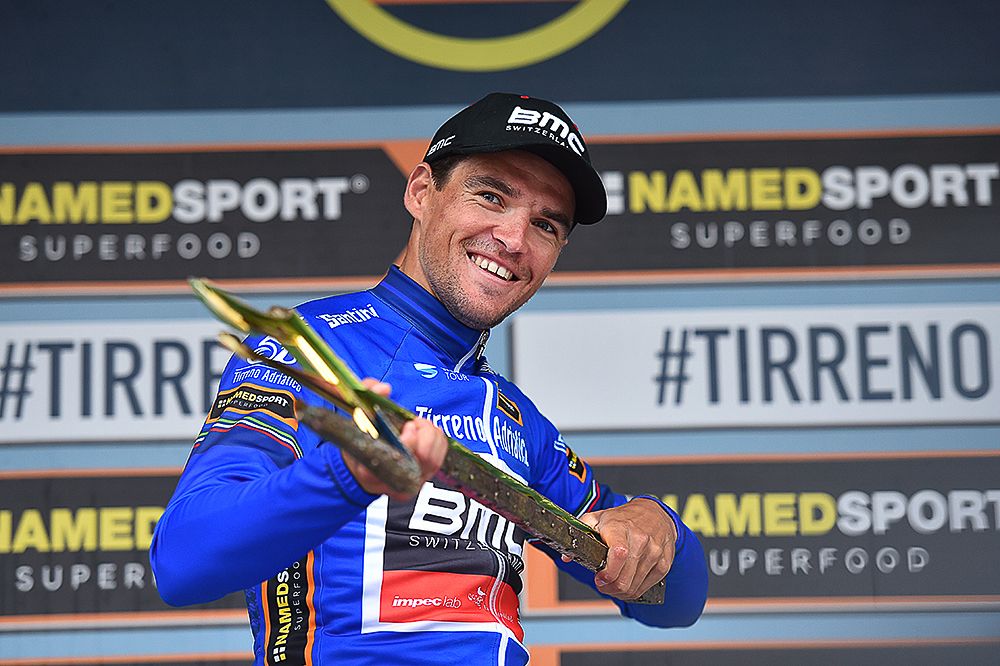 Greg van Avermaet with the Tirreno-Adriatico winner's trident