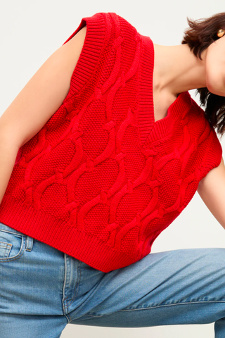 Red Color Trend | M.M.LaFleur The Eloise Vest - Cable Knit