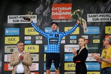 Mark Donovan on the podium of stage 1 of the Criterium du Dauphine