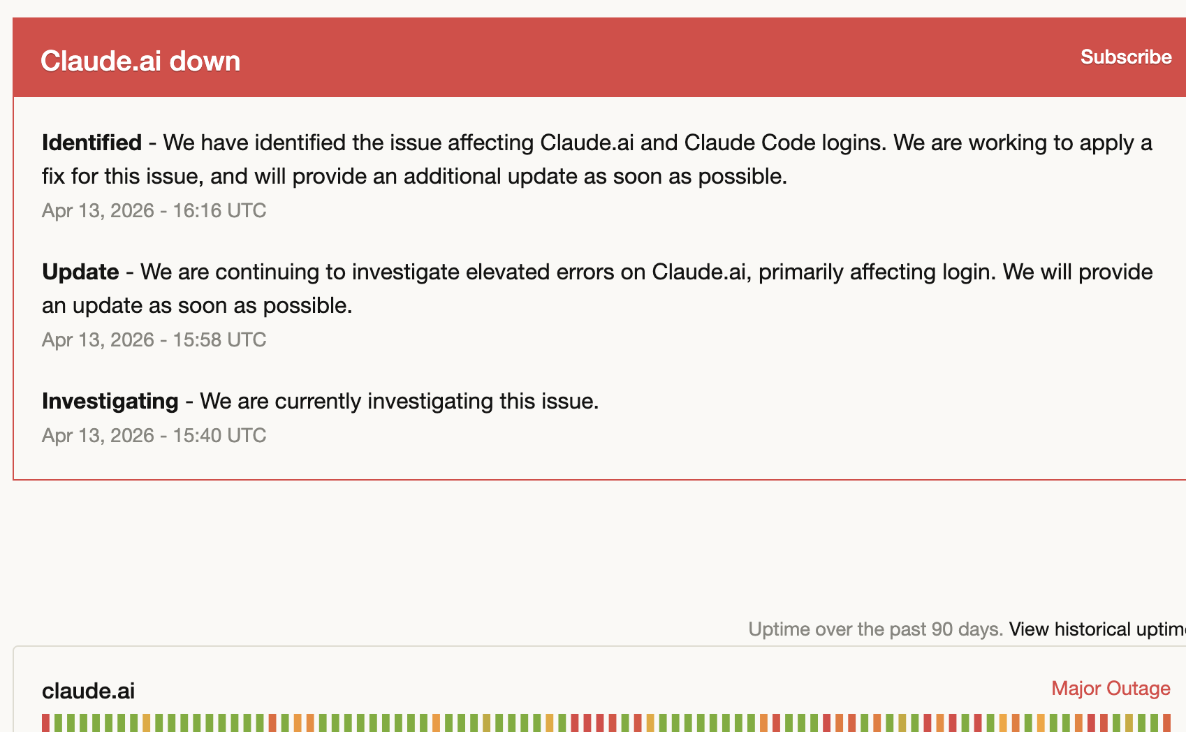 Claude status page