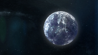 An illustration of an ice covered rogue planet.