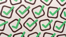 a page full of green checkmarks in brown boxes