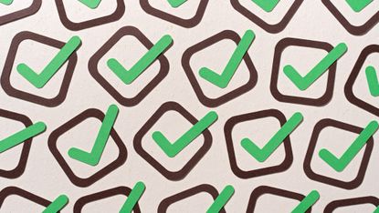 a page full of green checkmarks in brown boxes
