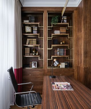 smart home office with built in shelving