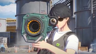 Ananta - The Captain aims a giant rocket launcher while wearing sunglasses and a combat vest