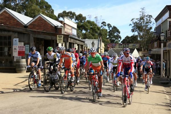 The peloton leaves the mining museum town of Sovereign Hill