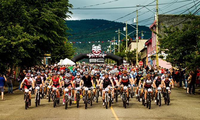 The start of a stage of the BC Bike Race