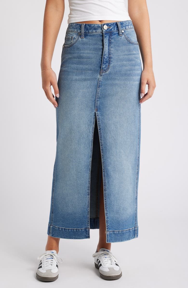 Front Slit Denim Maxi Skirt