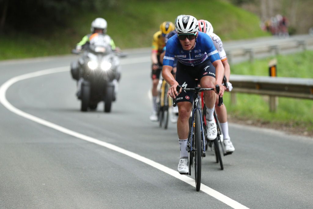 MALLABIA SPAIN APRIL 08 Remco Evenepoel of Belgium and Team QuickStep Alpha Vinyl Blue Best Young Rider Jersey attacks during the 61st Itzulia Basque Country 2022 Stage 5 a 1638km stage from Zamudio to Mallabia 305m itzulia WorldTour on April 08 2022 in Mallabia Spain Photo by Gonzalo Arroyo MorenoGetty Images