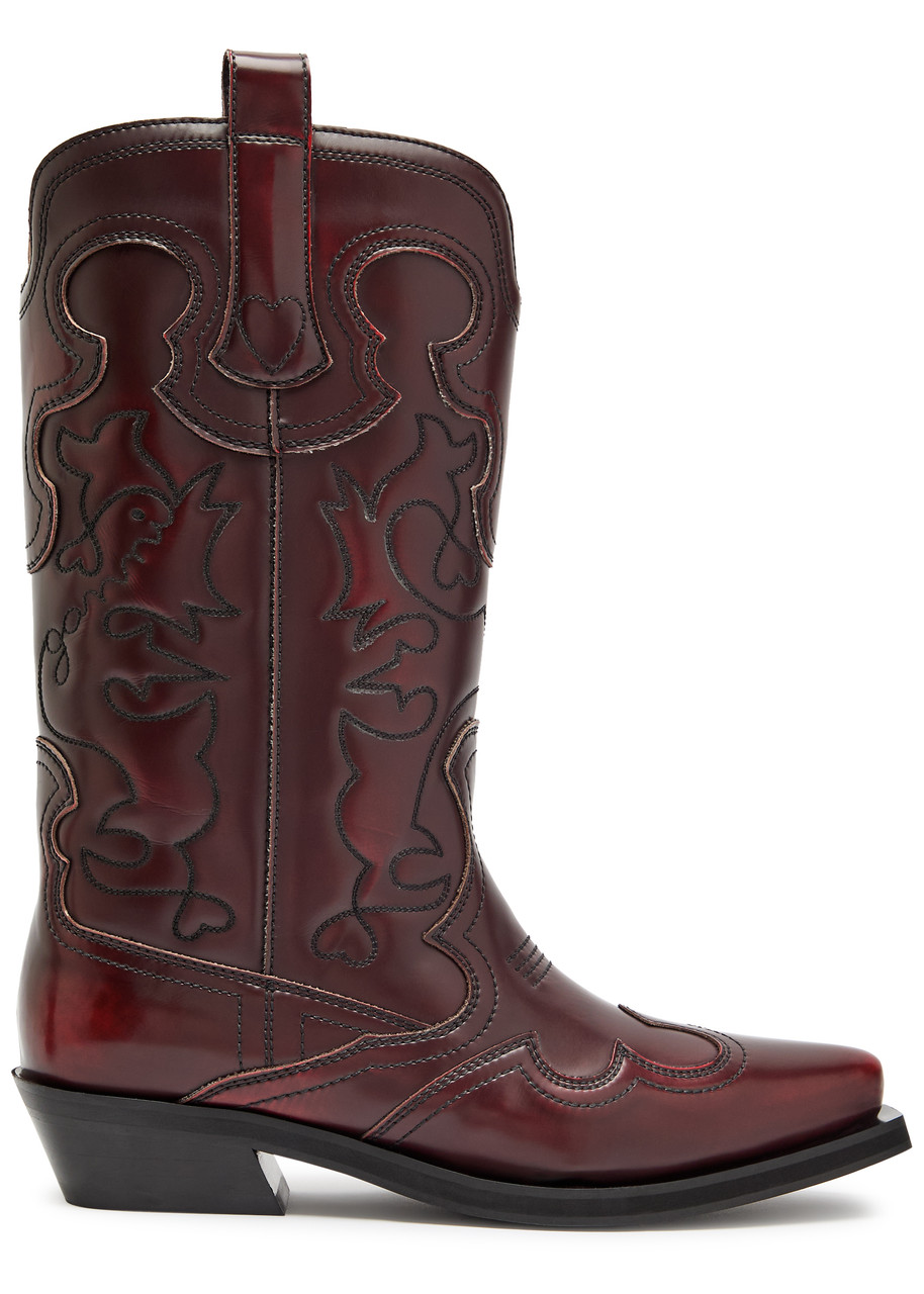Embroidered Faux Leather Mid-Calf Western Boots