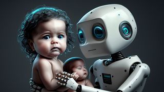 Robot holding baby