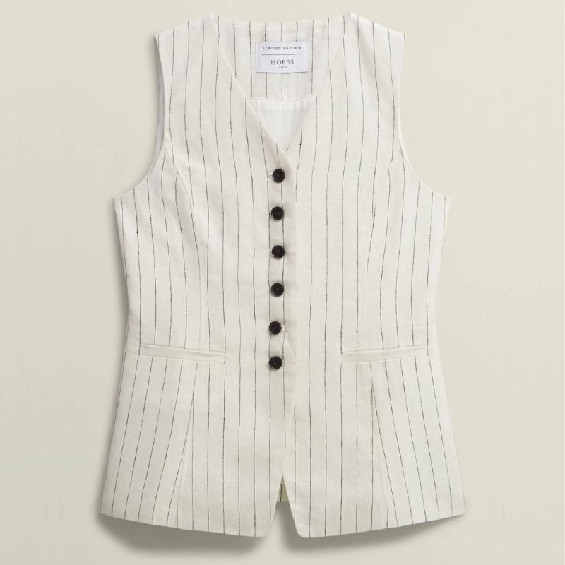 navy and white striped waistcoat