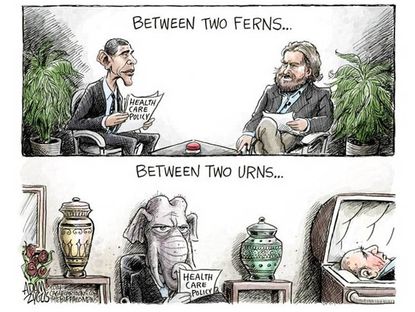 Obama cartoon ObamaCare Between Two Ferns