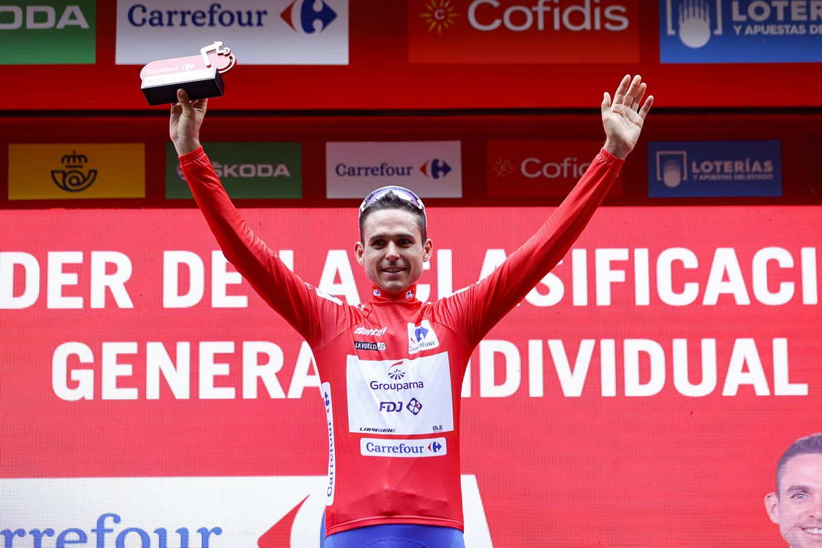 Rudy Molard (Groupama-FDJ) in the leader&#039;s jersey after stage 5 at the Vuelta a Espana