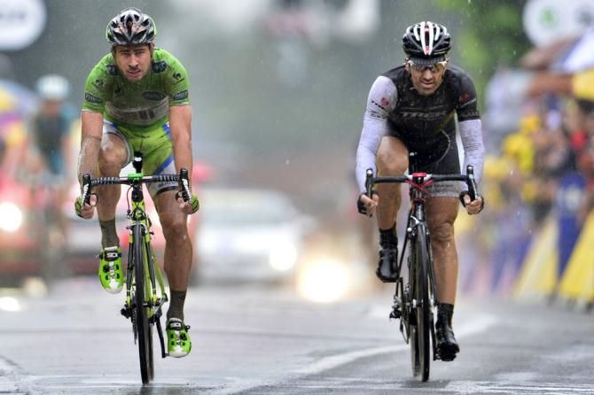 Peter Sagan and Fabian Cancellara finish the stage together
