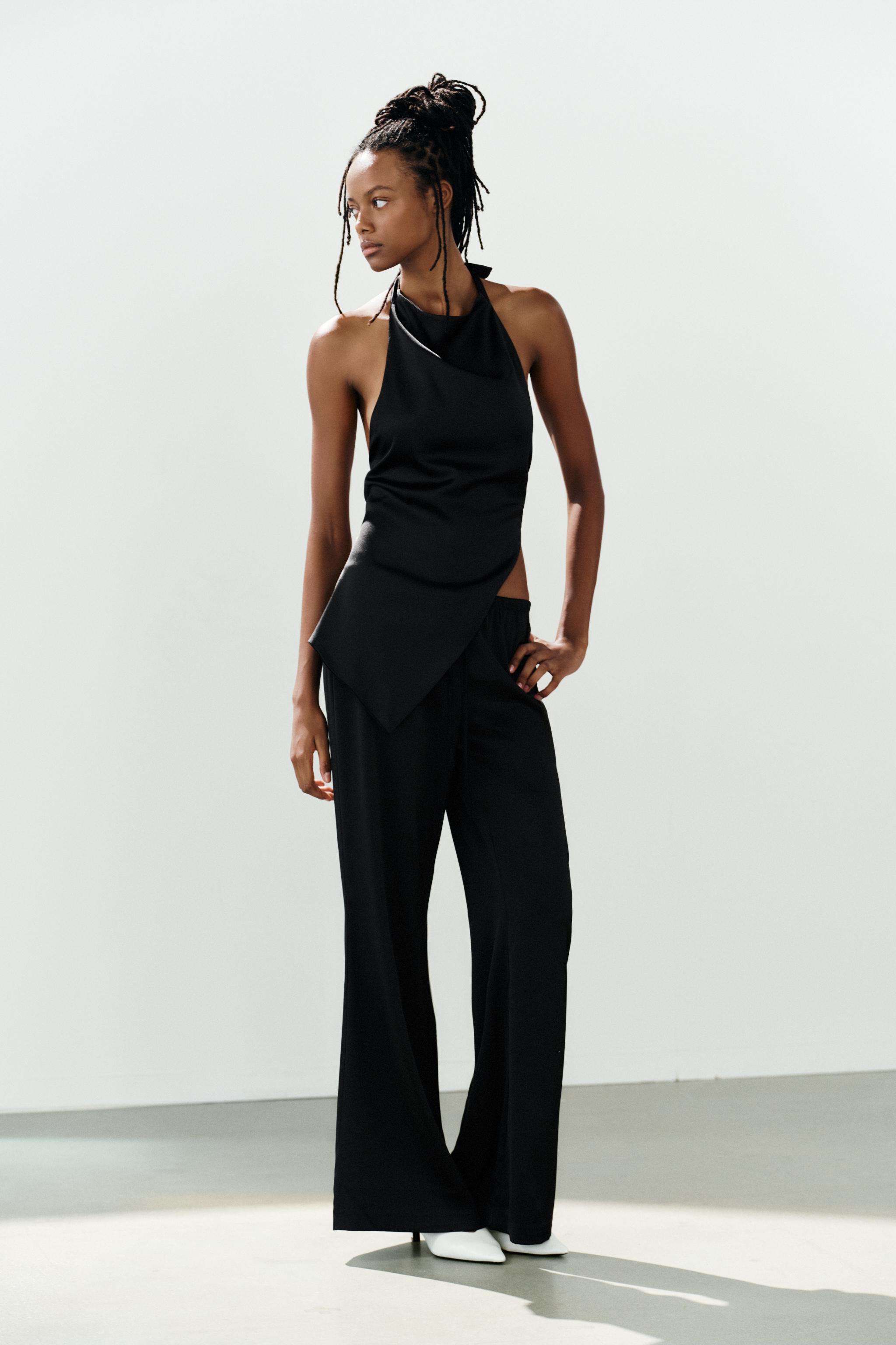 Satin Drawstring Trousers - Black - Xs