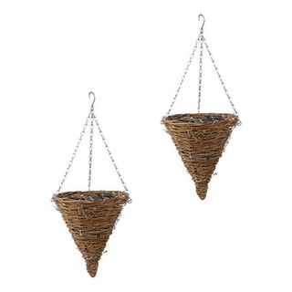 Raindrops 2pcs Rattan Woven Wall-Mounted Flower Basket Home Natural Cone-Shaped Basket