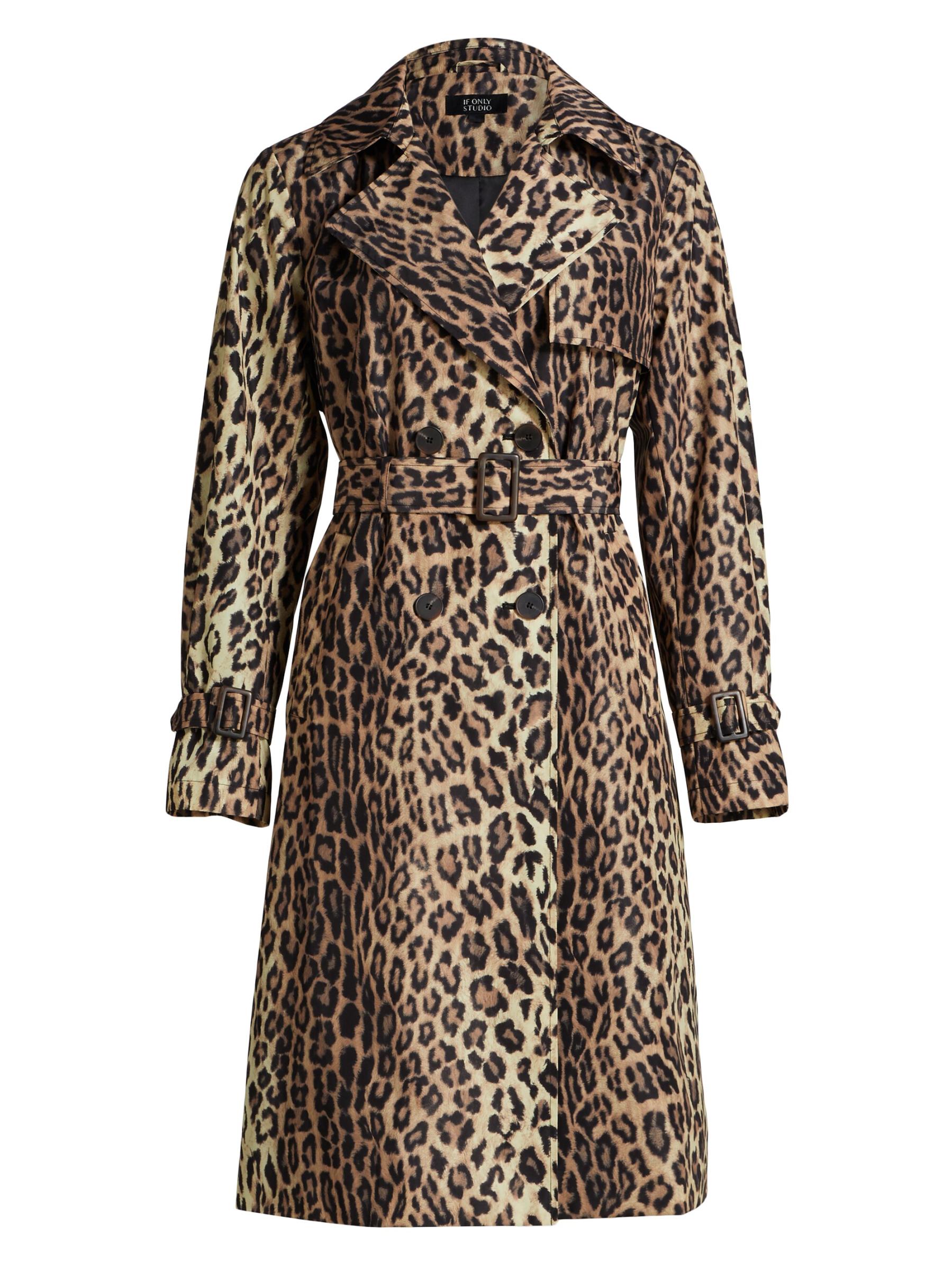 Leopard Belted Trench Coat