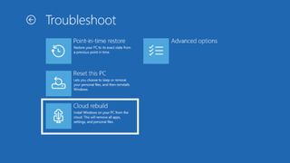 A screenshot from Microsoft showing the new Windows Recovery Environment option to use 'cloud rebuilt' to reset your Windows 11 PC.