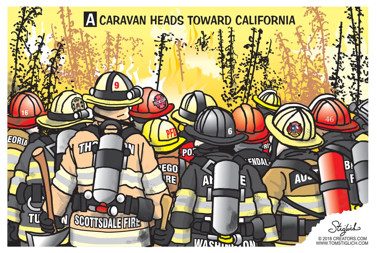 U.S. California wildfires caravan of firefighters help Arizona Oregon Washington