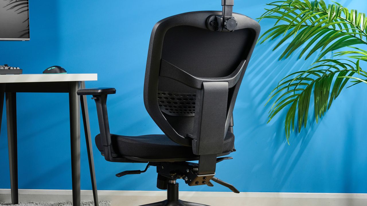 A black Boulies OP300 ergonomic office chair