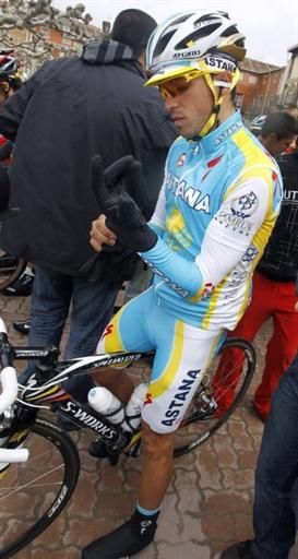 Alberto Contador (Astana) adjusts his gloves at the start of the Vuelta a Castilla y Leon