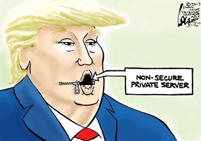 Political cartoon U.S. Trump Russia intelligence leaks private email server