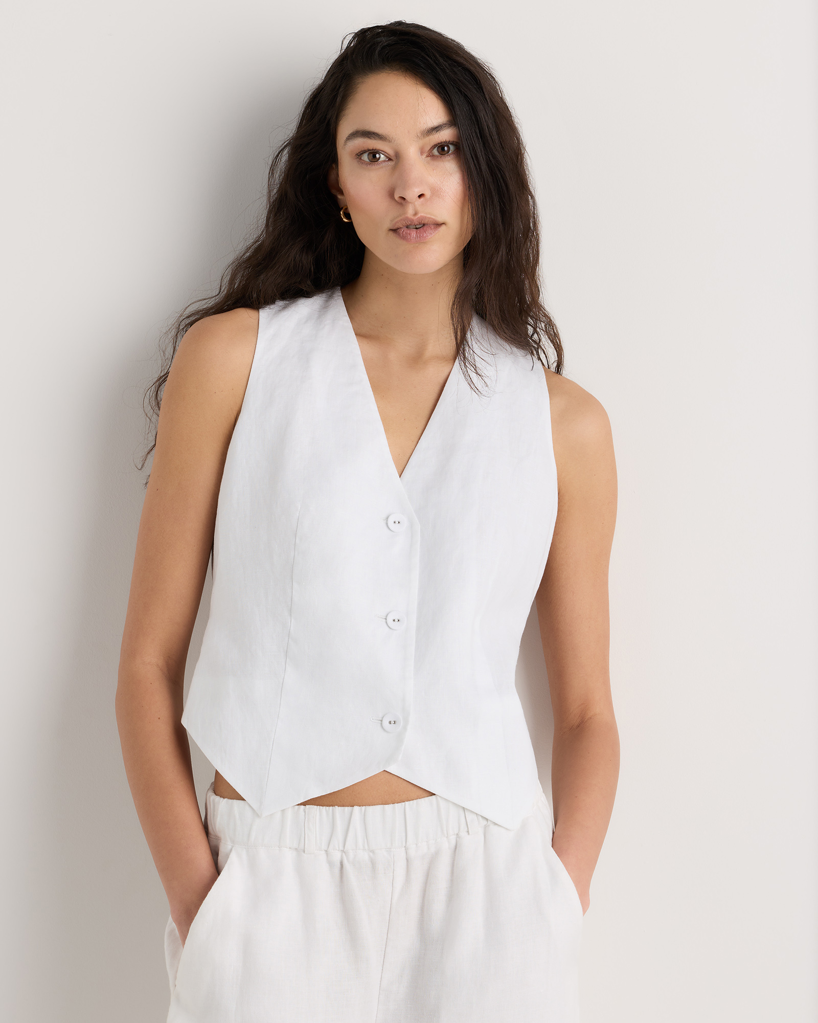 100% European Linen Vest in White