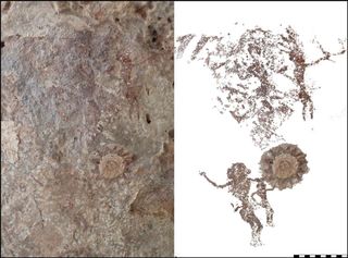 Paintings at the Jawalang 4 rock art site on Kisar appear to show human figures gesturing to the sun, or a bronze drum embossed with an image of the sun.