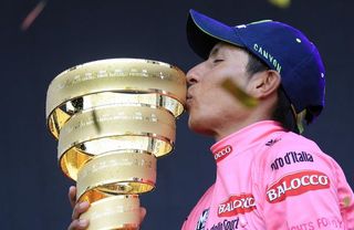 Nairo Quintana (Movistar) with the Giro d'Italia trophy