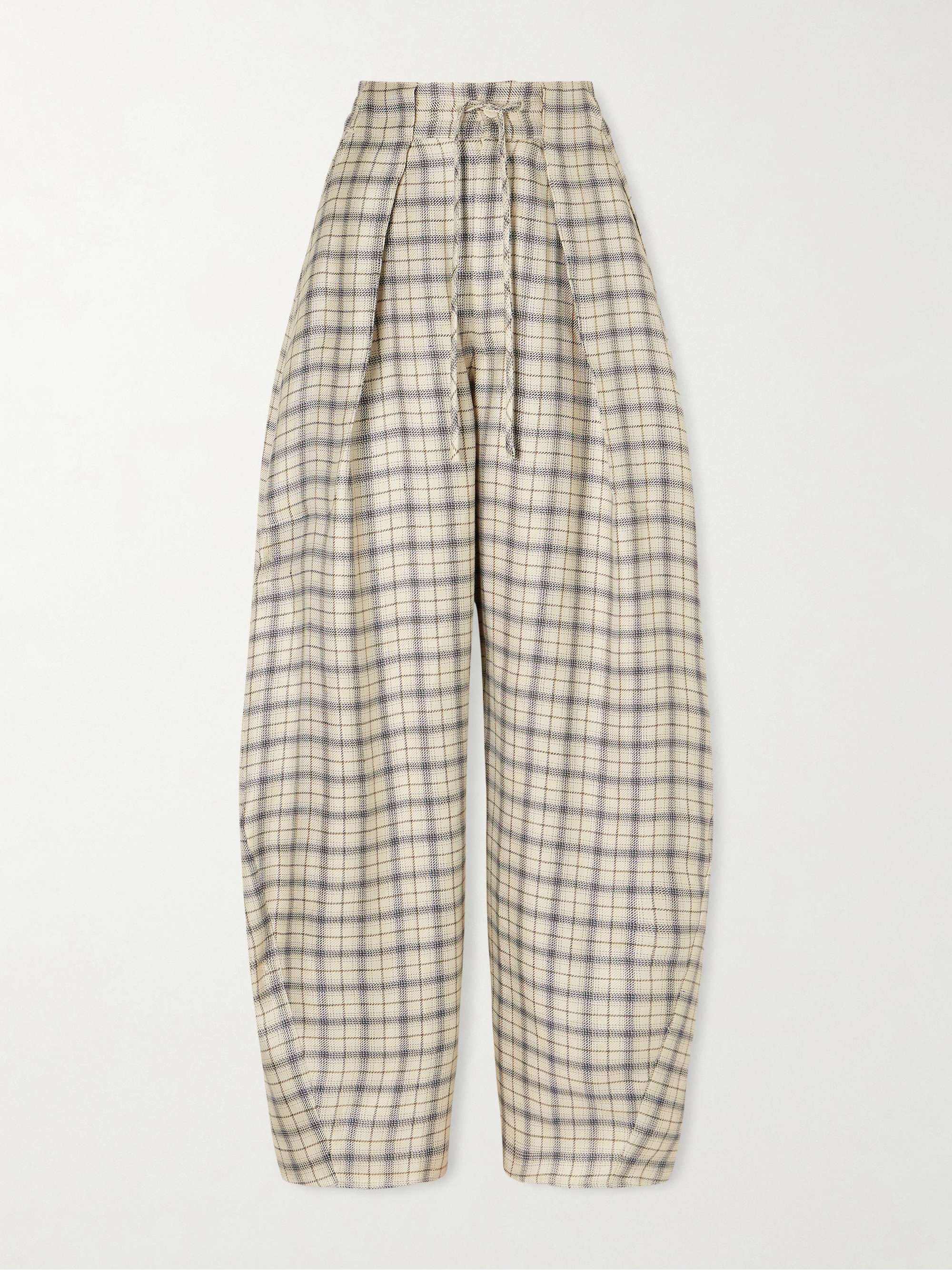 Clemence Pleated Checked Linen-Blend Pants