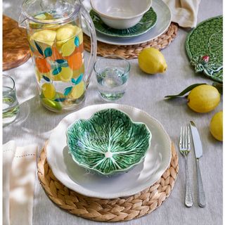 glass jar with lemon and cabbage serving bowl