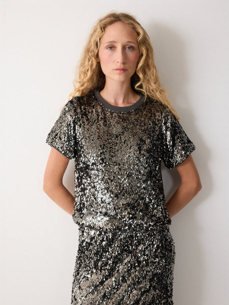 Metallic Sequin T-Shirt | Dark Silver