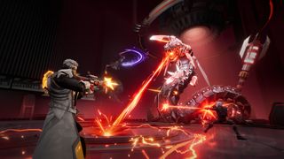 The player fights a laser-shooting serpent-like boss 