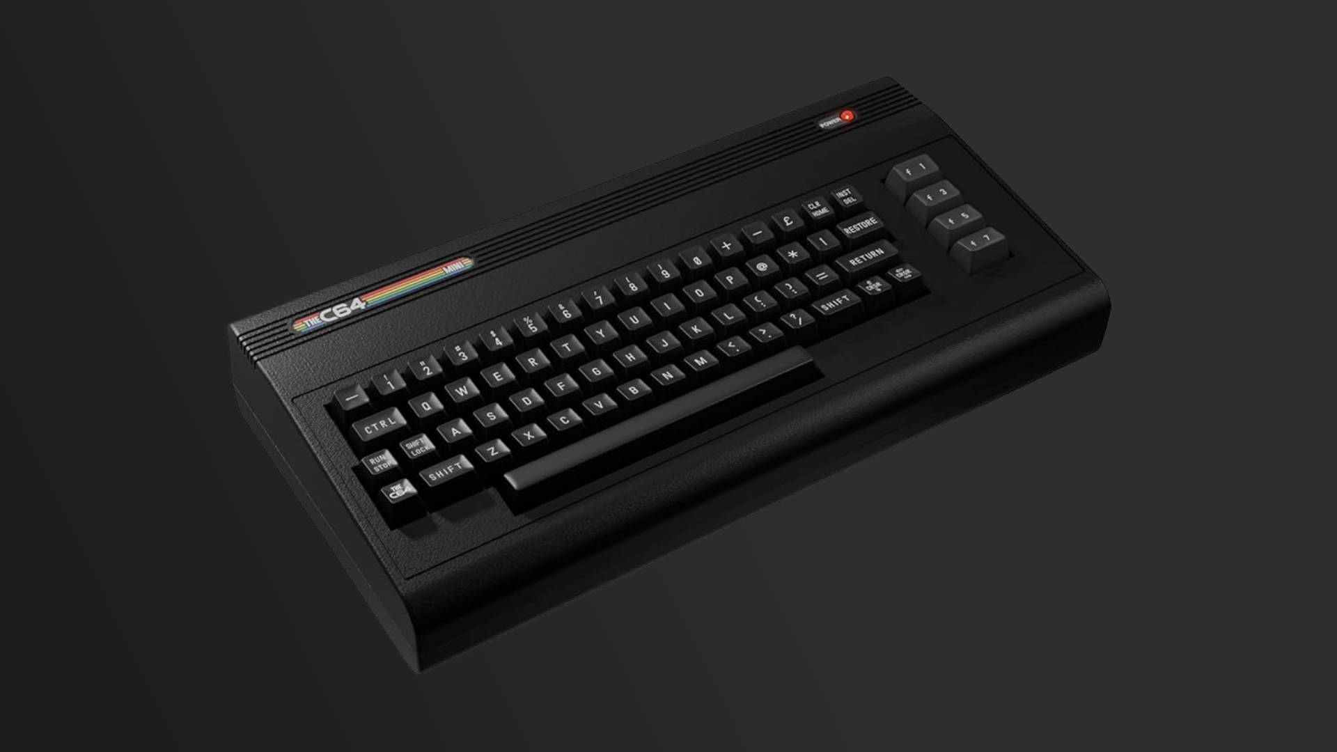 The C64 Mini Black Edition with grey backdrop.