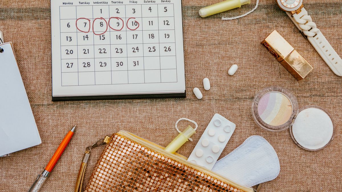 a photo of a calendar with period products 