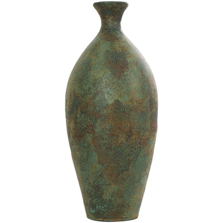 Decmode 23" Distressed Antique Style Green Ceramic Vase