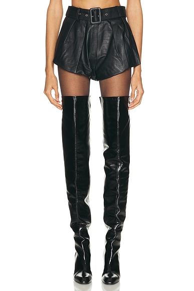 Leather Croc Flared Mini Short