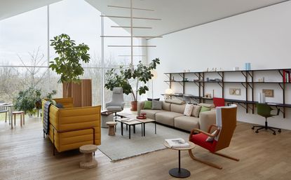 Spacious living room with large windows