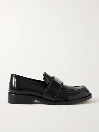 Embellished Glossed-Leather Loafers