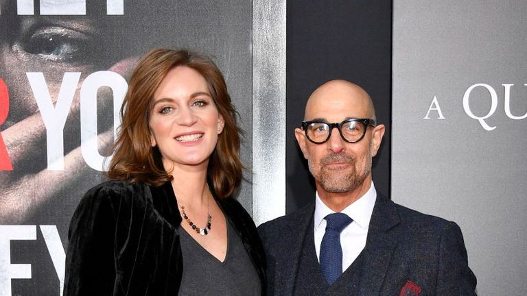 paris, france january 19 felicity blunt wearing paul smith and stanley tucci wearing paul smith attend the paul smith aw20 50th anniversary show as part of paris fashion week on january 19, 2020 in paris, france photo by david m benettdave benettgetty images for paul smith