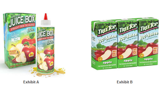 On the left, an e-liquid; on the right a three-pack of juice boxes. Source: FDA