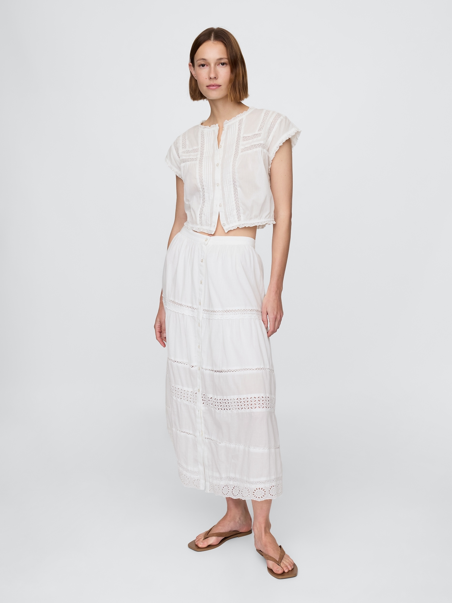 Tiered Lace-Trim Maxi Skirt