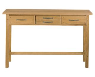 Milton Console Table in oak with two larger drawers each side and two smaller drawers in the middle