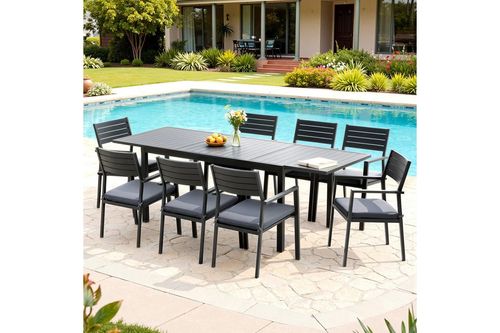 Outdoor Dining Set 9pcs Aluminium Extendable Table & Chairs