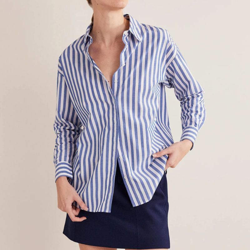 navy and white striped shirt