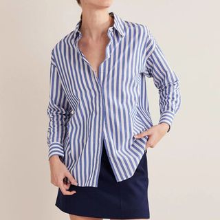 navy and white striped shirt