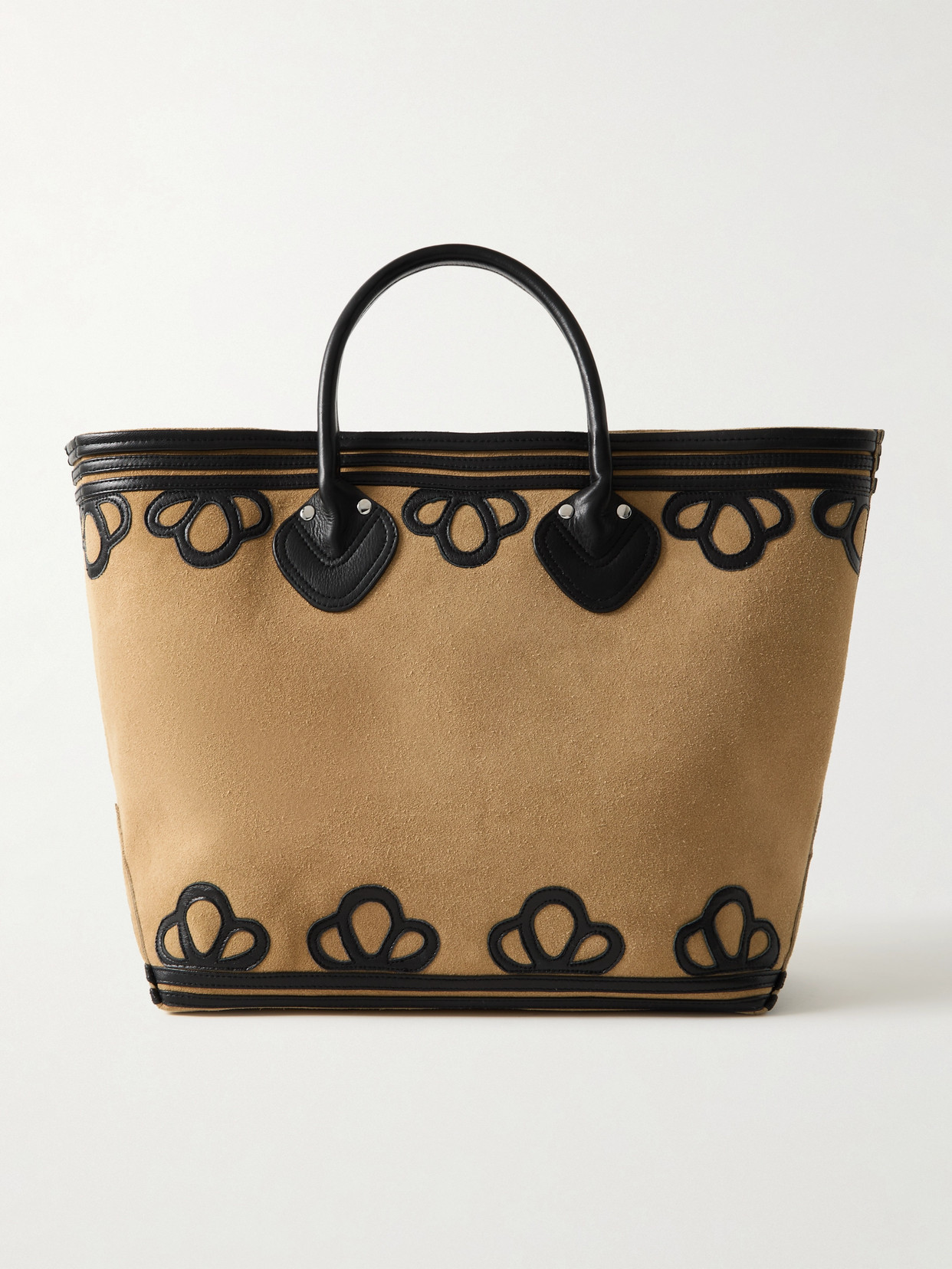 Trefoil Leather-Trimmed Suede Tote